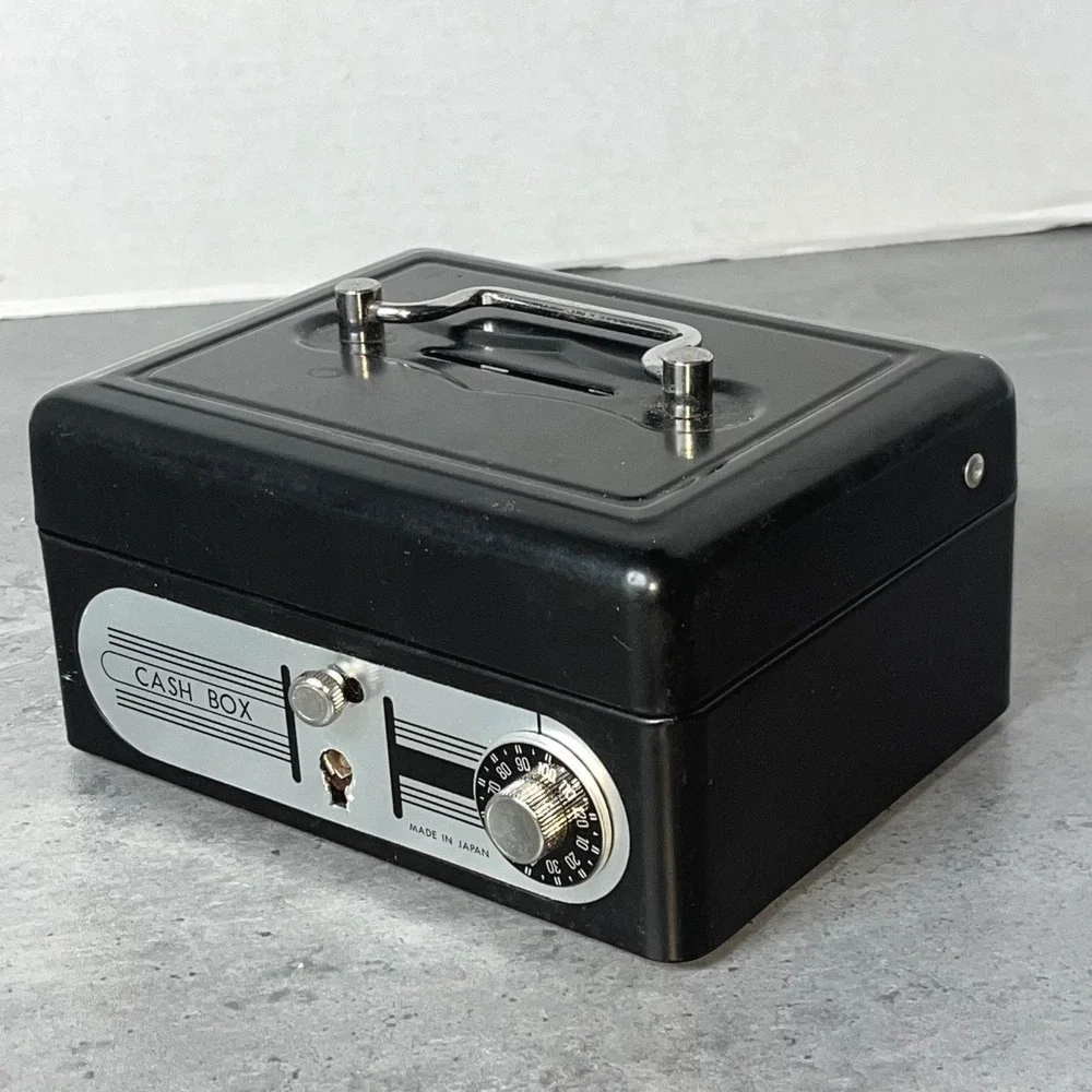 Cash Box Black Small Vintage Japan Metal 6 x 5 x 3 Inches READ